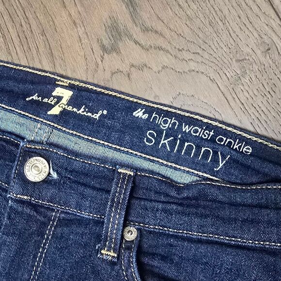 7 For All Mankind The High Rise Ankle Skinny Dark Wash Jeans - Picture 8 of 10